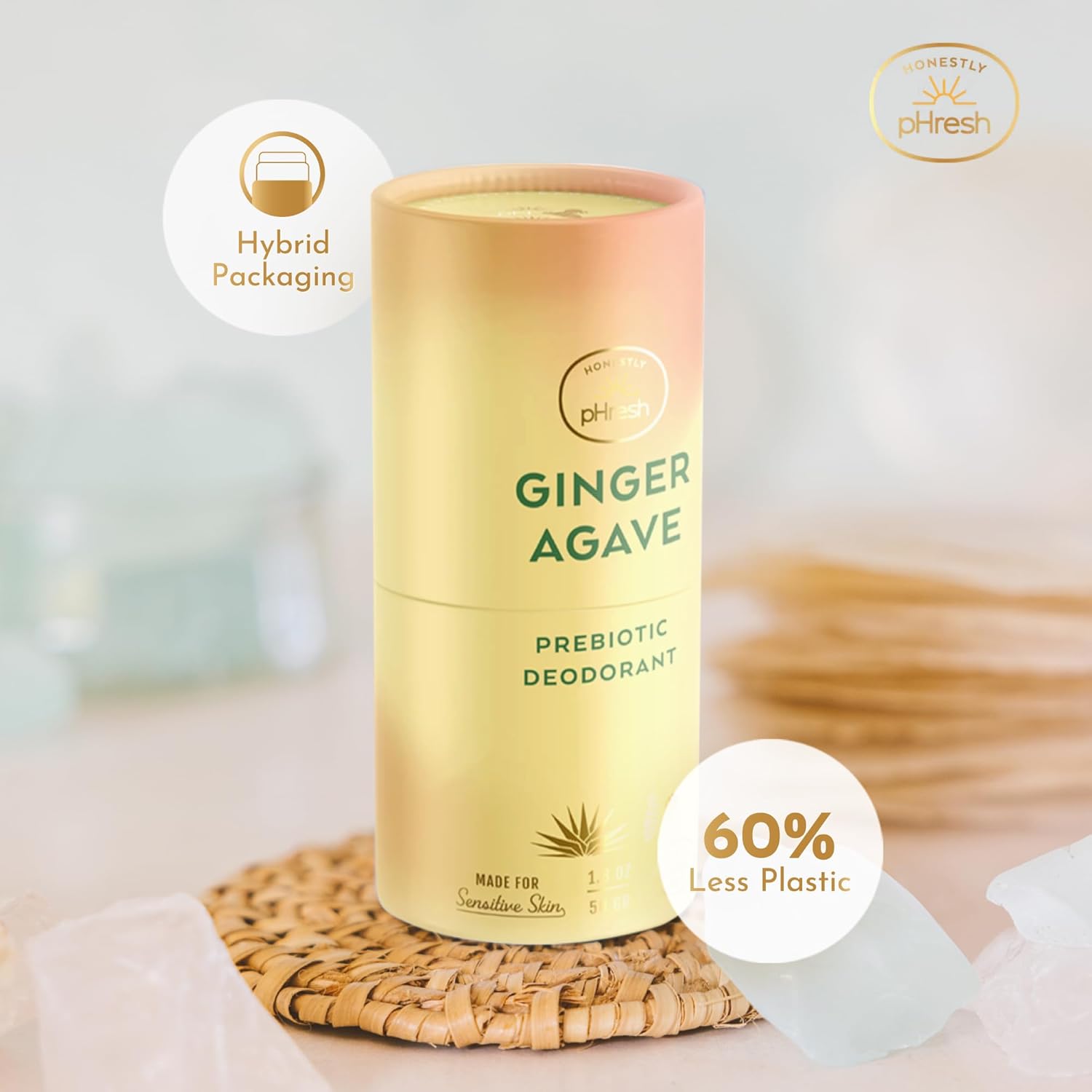 Honestly pHresh Twist-Up Deodorant | Baking Soda-Free, Prebiotic Formula | Aluminum-Free, Non-Irritating Deodorant Stick | All-Natural, Whole-Body Application | Glides On Clear - Ginger Agave - Image 8