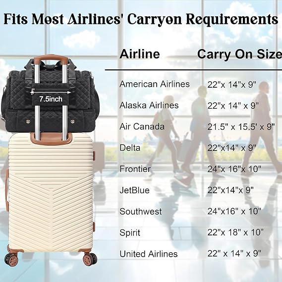 Personalized Initial Travel Bag, Quilted Duffle Bag, Weekender Bag for Women with Cosmetic Bag, Gym Bag with Shoe Compartment, Carry on Overnight Bag, Hospital Bag for Labor Delivery (Black, C)