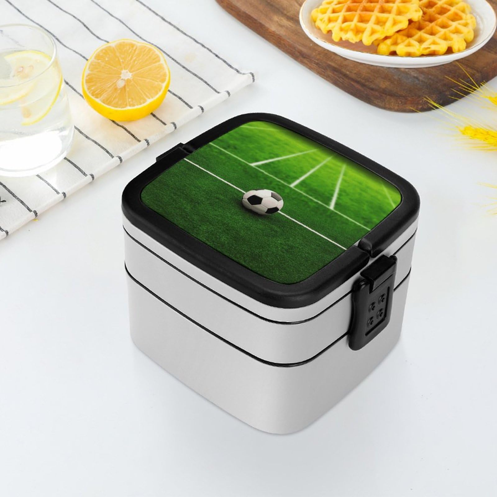 Amazon｜YHEGBFD 二層弁当箱、グリーングラスフィールド サッカー