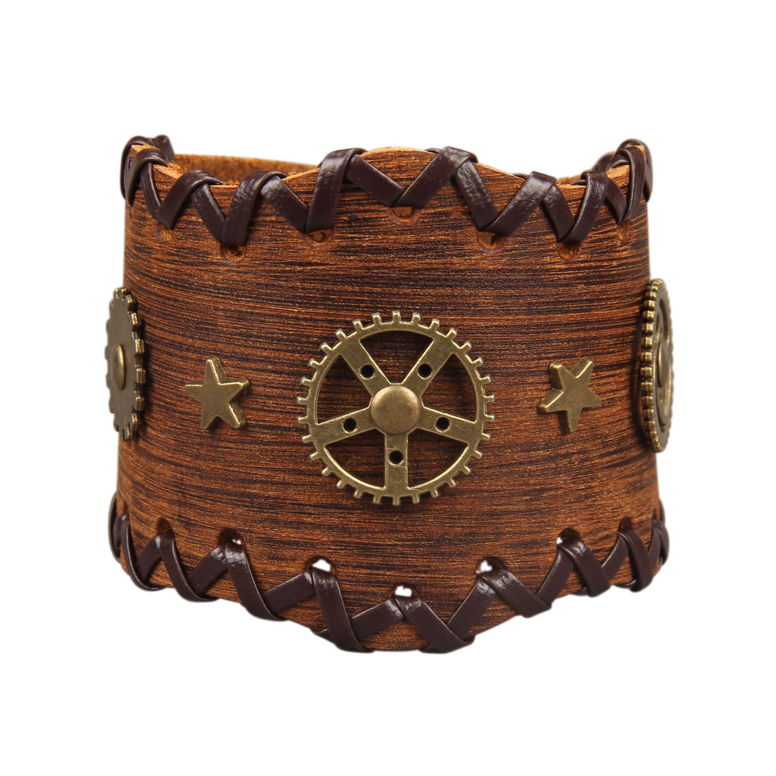 Jeilwiy Punk Leather Wristbands for Men Bracelets Handmade Wide Cuff Bangle Braided Jewelry Black Brown Adjustable - Punk Father's Gifts