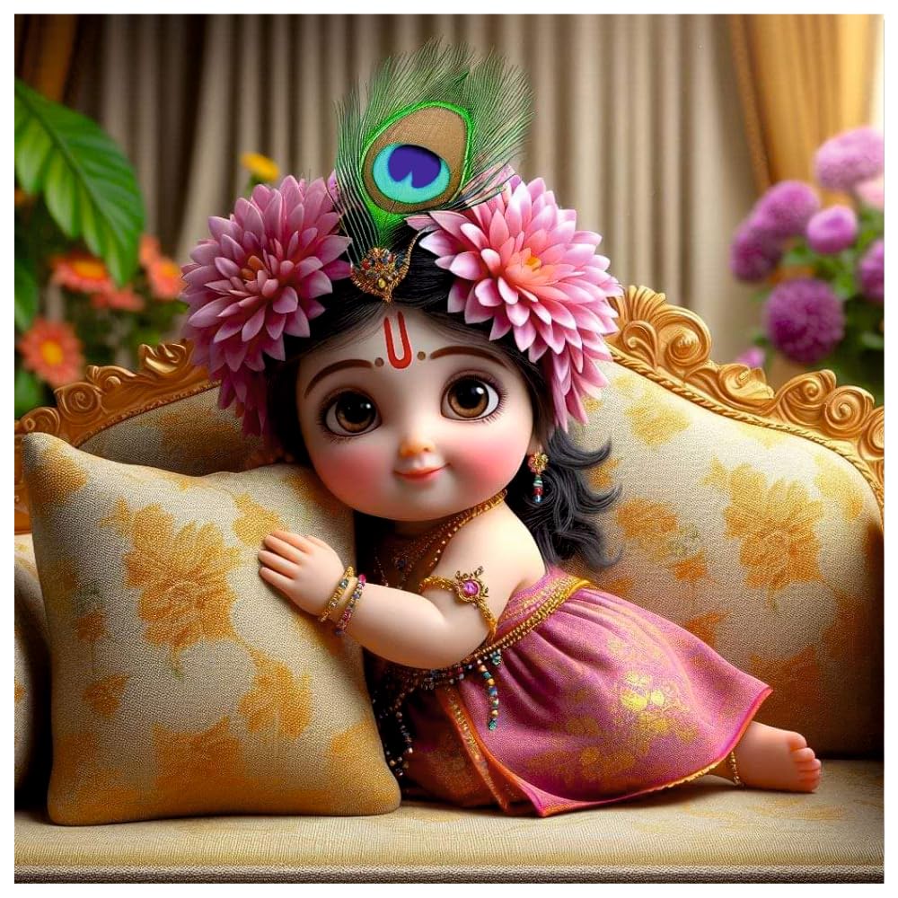 Akki World Cute Baby Gori Pink Radha Wall Poster For Bed Room, Livng Room, Pooja Room (Size - 46CM X 46CM)