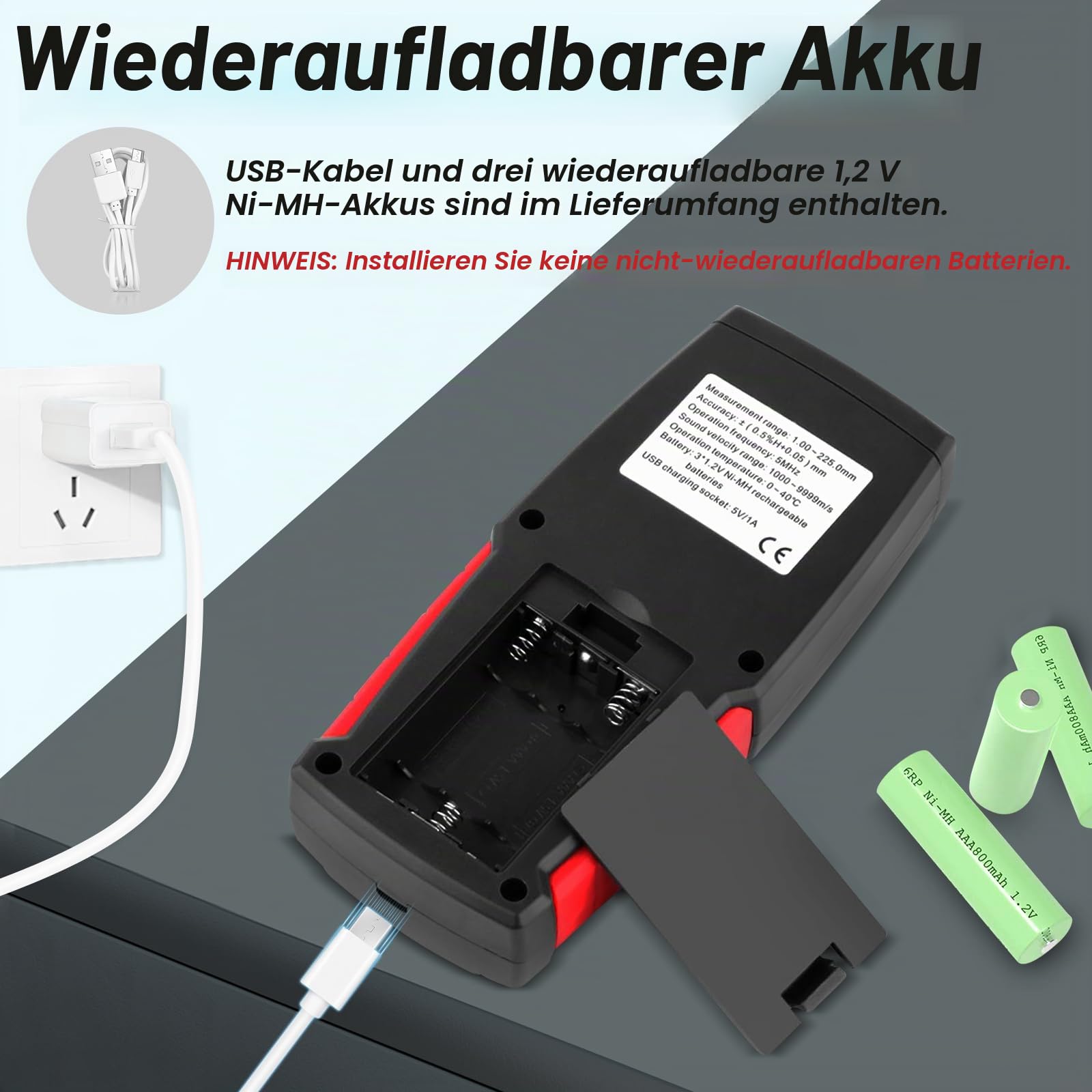 Ultraschalldickenmessgerät Stahl Metall, Glasdickenmesser WT130A