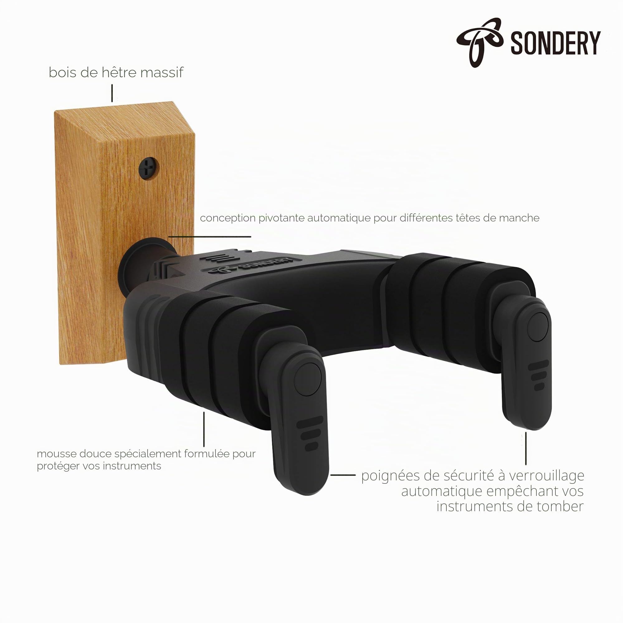 Sondery Accroche Support guitare mural porte crochet pour guitare acoustique électrique ukulélé basse, pack de 2