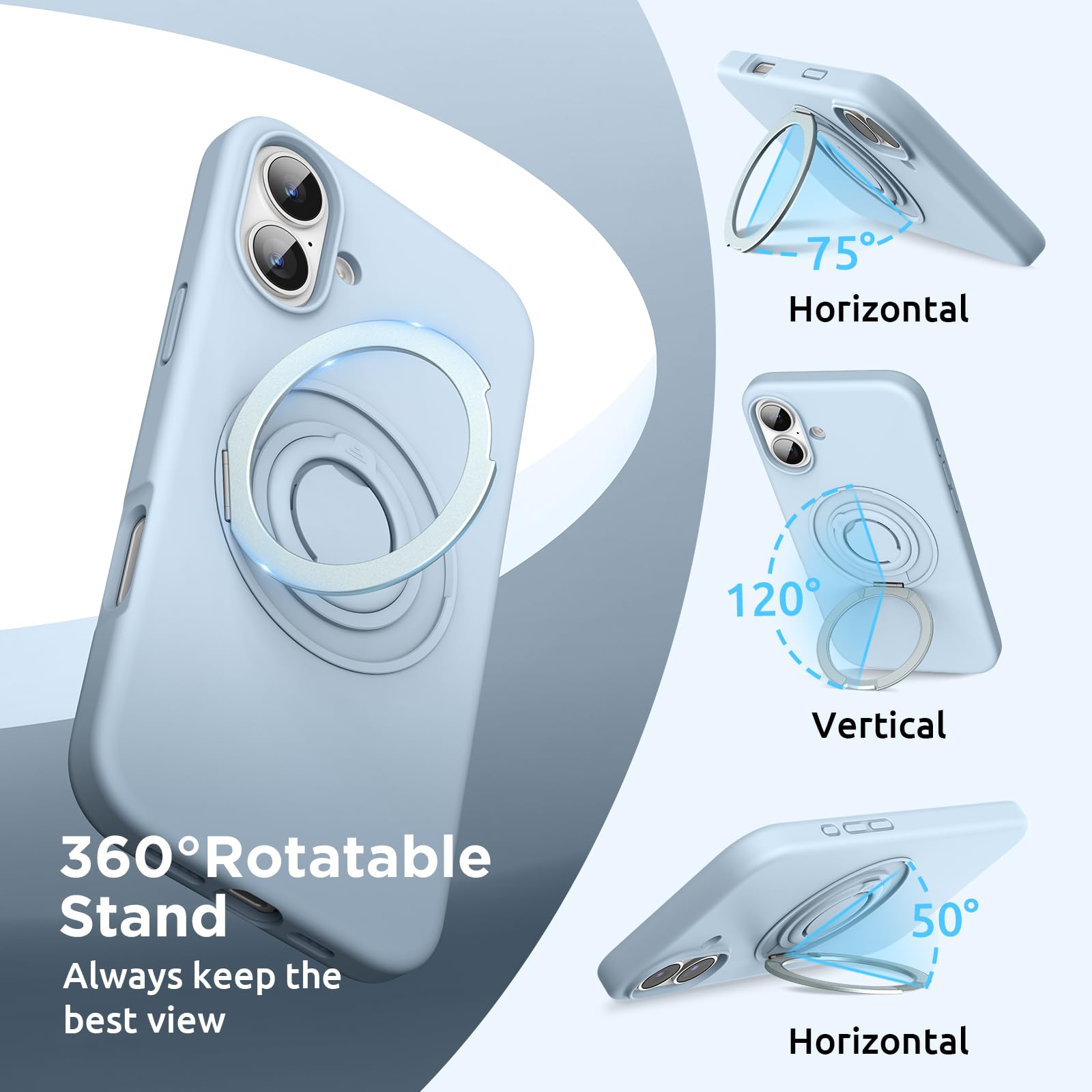 SURPHY Design for iPhone 16 Case, with 360° Rotatable Magnetic Stand & Finger Ring - Image 3