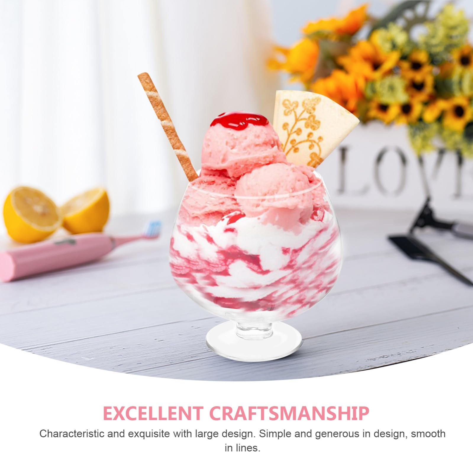 Mikikit Coppa di Vetro per Gelato 1500ml Grande Capacità, Resistente al Frigorifero, Design Semplice e Contorni Morbidi, per Dessert e Frutta