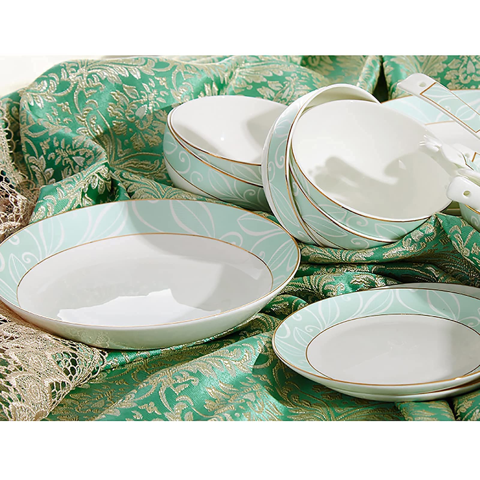 H3TF5J 56-częściowy zestaw zastawy stołowej, zastawa stołowa z porcelaną z węglem kości, zniszczona i trwałe zastawa stołowa, zastawa stołowa dla 12 osób, zastawa stołowa w parametrach domowych
