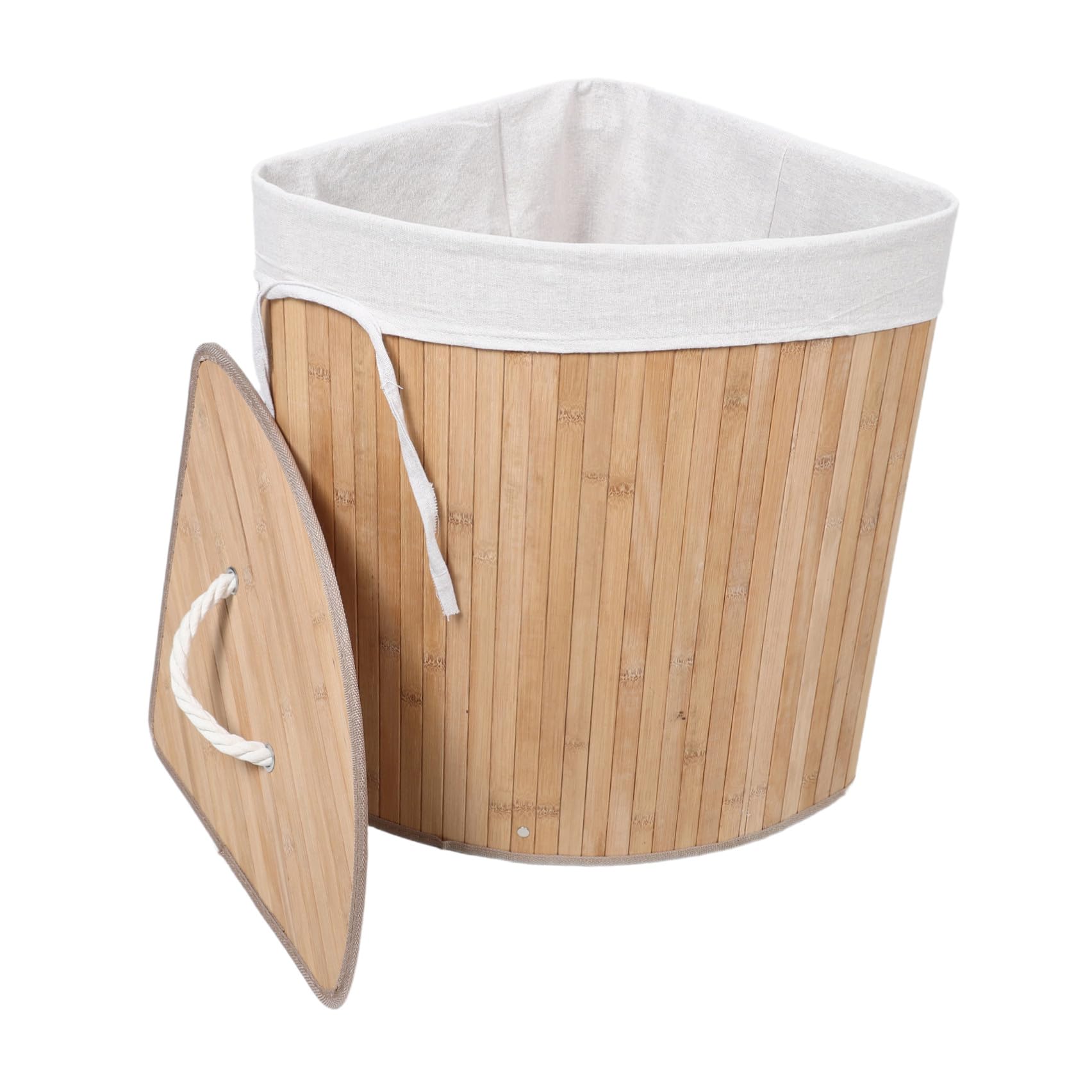 Beaupretty Cesto Porta Biancheria Triangolare con Coperchio per Angolo Materiale Naturale Dimensioni per Organizzare gli Spazi in Casa