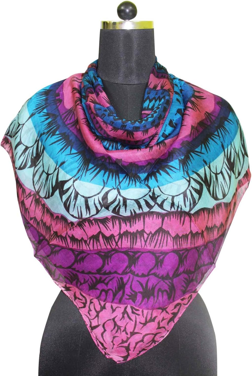 100% Pure Silk Scarf Printed Square Wrap Pink Summer Wrap Soft Scarves Indian Clothing Women’s Fashion Neck Stole
