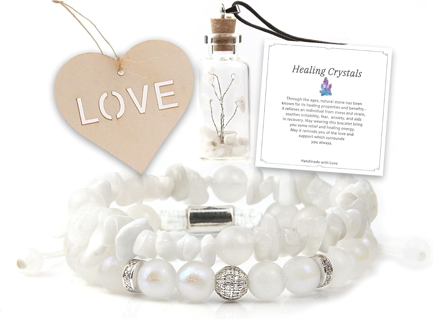 2Pcs Bracelets for Women Men - Bead Bracelets Crystals and Healing Stones Handmade Natural Gemstone Jewelry Unique Gifts for Men Women