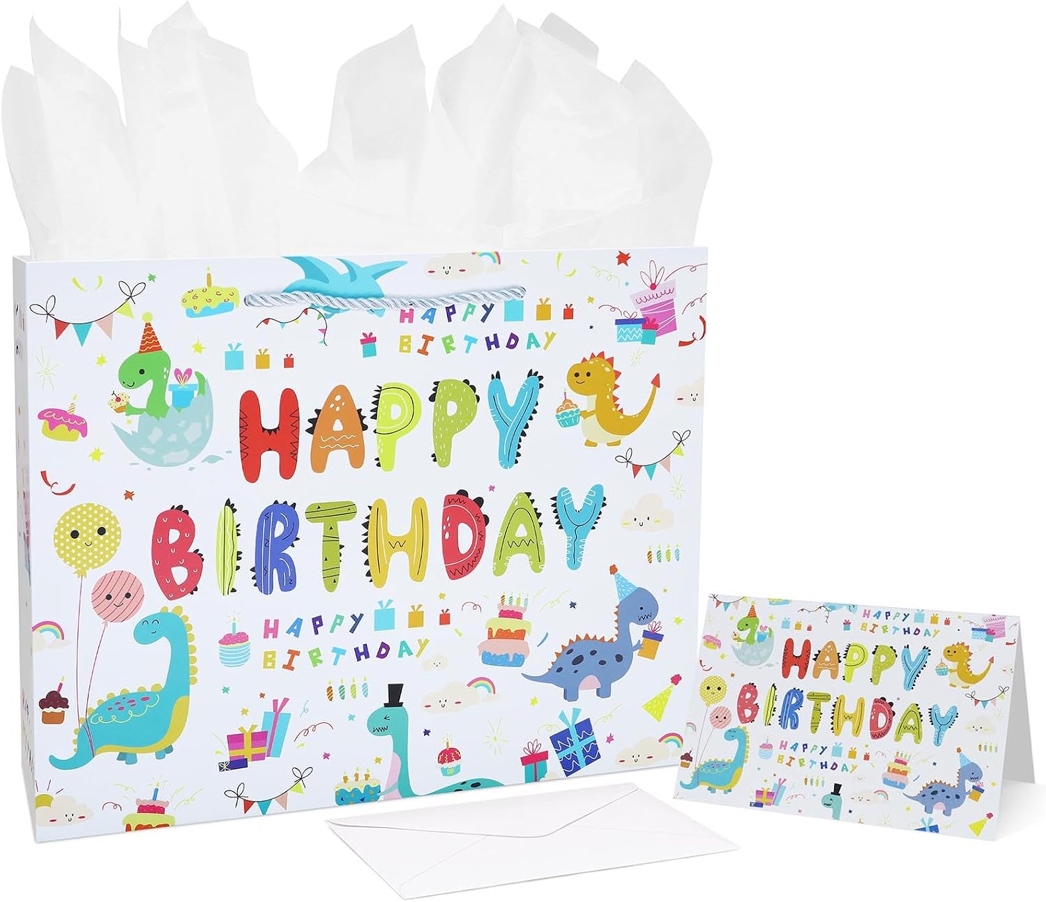 Oletx 13" Large Happy Birthday Pink Paper Bags,Pink Gift Party Favor Bags | with Tissue Paper Birthday Card for Women's Party,Mother's Day,Valentine's Day and other parties