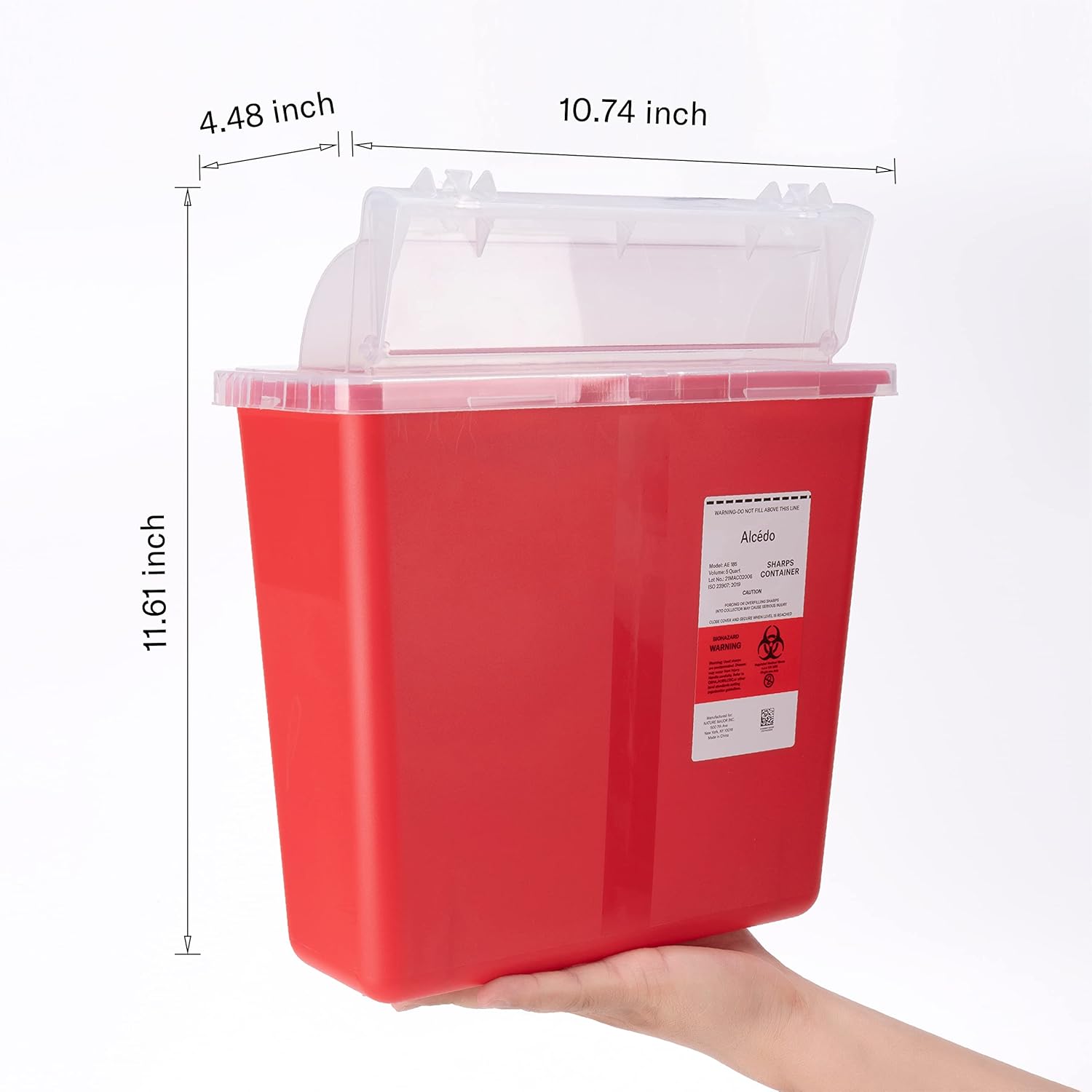 Alcedo Sharps Container for Home and Professional Use 5 Quart (2 Pack), Biohazard Needle and Syringe Disposal, Mailbox Style Lid, Medical Grade