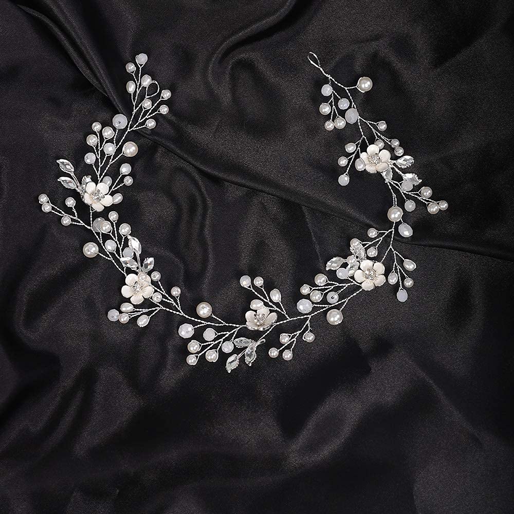YERTTER Dainty Wedding Bridal Headband for Brides and Bridesmaids Hair Vine Band Whimsical pearl bridal headband - Pearl burst and silk  main image 4