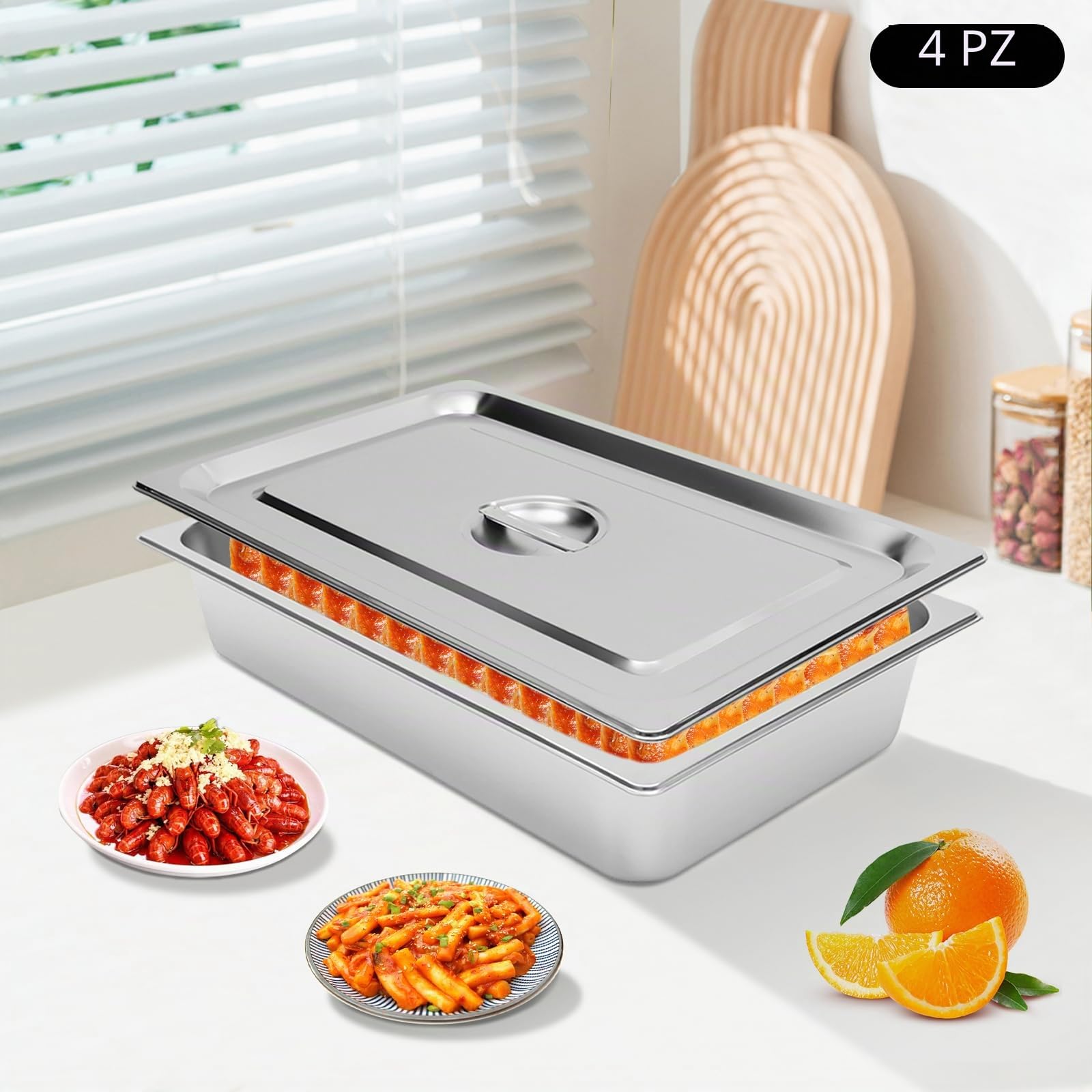 Contenitori per tavolo a vapore in acciaio inox 201, set da 4 pezzi, 9 l, impilabili in forno, adatti per la conservazione degli alimenti, versatili, per ristoranti e catering