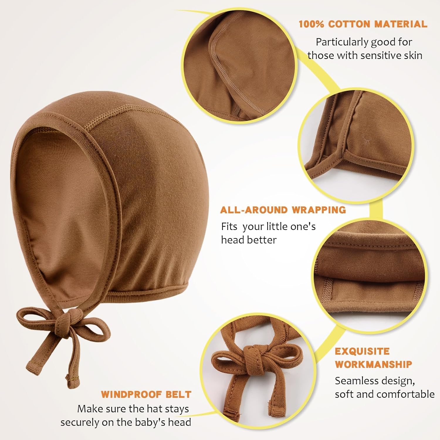 JANGANNSA Newborn Baby Hospital Hat Infant Set Head Cap Lovely Ears Belt Beanie 0-6Months - Image 4