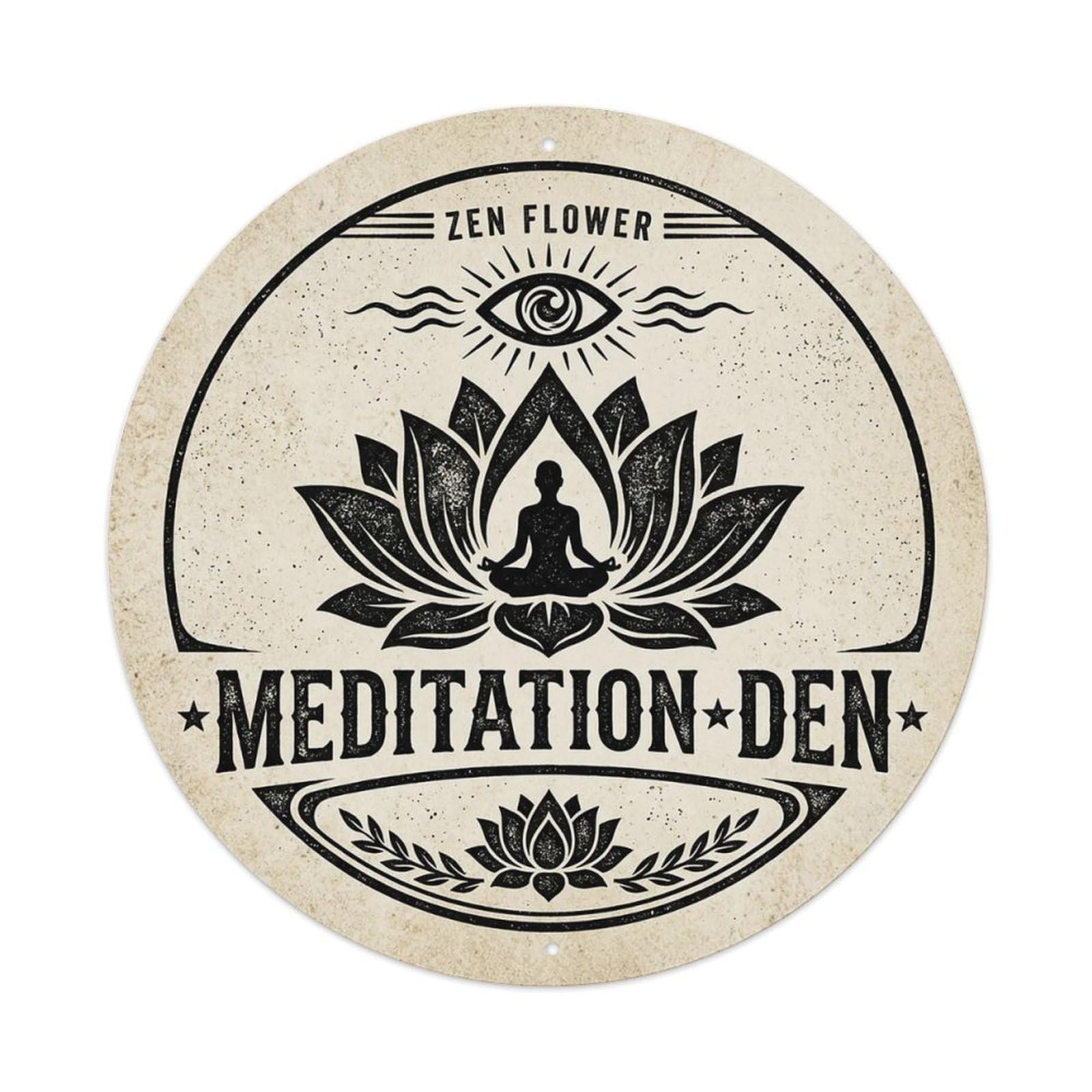 Zen Flower Meditation Den Peaceful Vintage Metal Tin Sign Plaque Wall Decor for Cafe, Club Bar, Office, Garden Metal Poster 8x8Inch