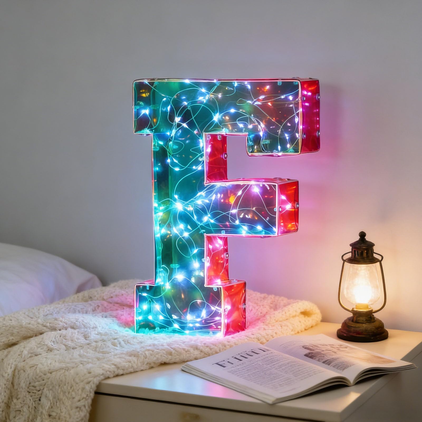 Marquee Letters, Led Letter Lights, 26 Alphabet Battery Powered LED Light Up Name Sign, Decorative Lighted Standing Letters for Family Room TV Stand Media Console Entertainment Center (5V Letter F) — image 1