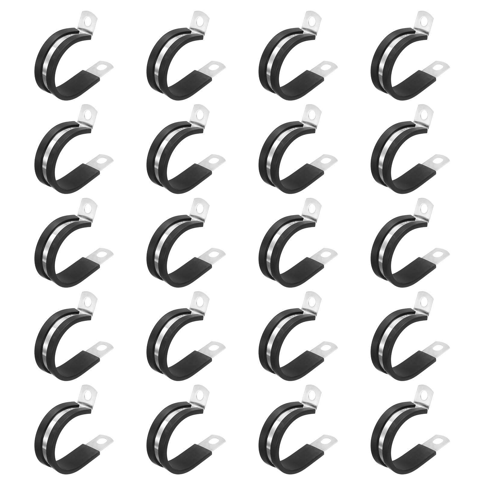 sourcing map 20pcs Stainless Steel Cable Clamp 1-1/4 Inch (32mm) Rubber Cushioned Conduit Clamps Wire Holder Strap Clips for Automotive Industrial Household Installation Pipe Wire