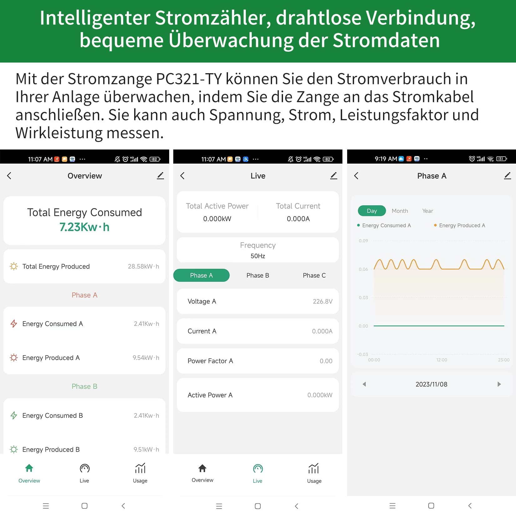 OWON Moniteur d'énergie WiFi 80 A pour maison intelligente, pince multimètre triphasée avec suivi de l'alimentation et de la tension en temps réel, application Smart Life, compteur précis de