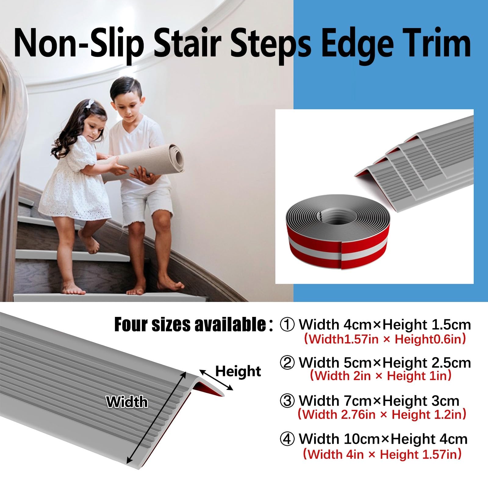 Tira De Vinilo Autoadhesiva Antideslizante Para Escalera, Borde De Escalón Antideslizante, Borde De Escalera De Goma De PVC, Perfil De Nariz De Escalera, Esquina De Gomma Para Cantos, Gris(Width 5cm G