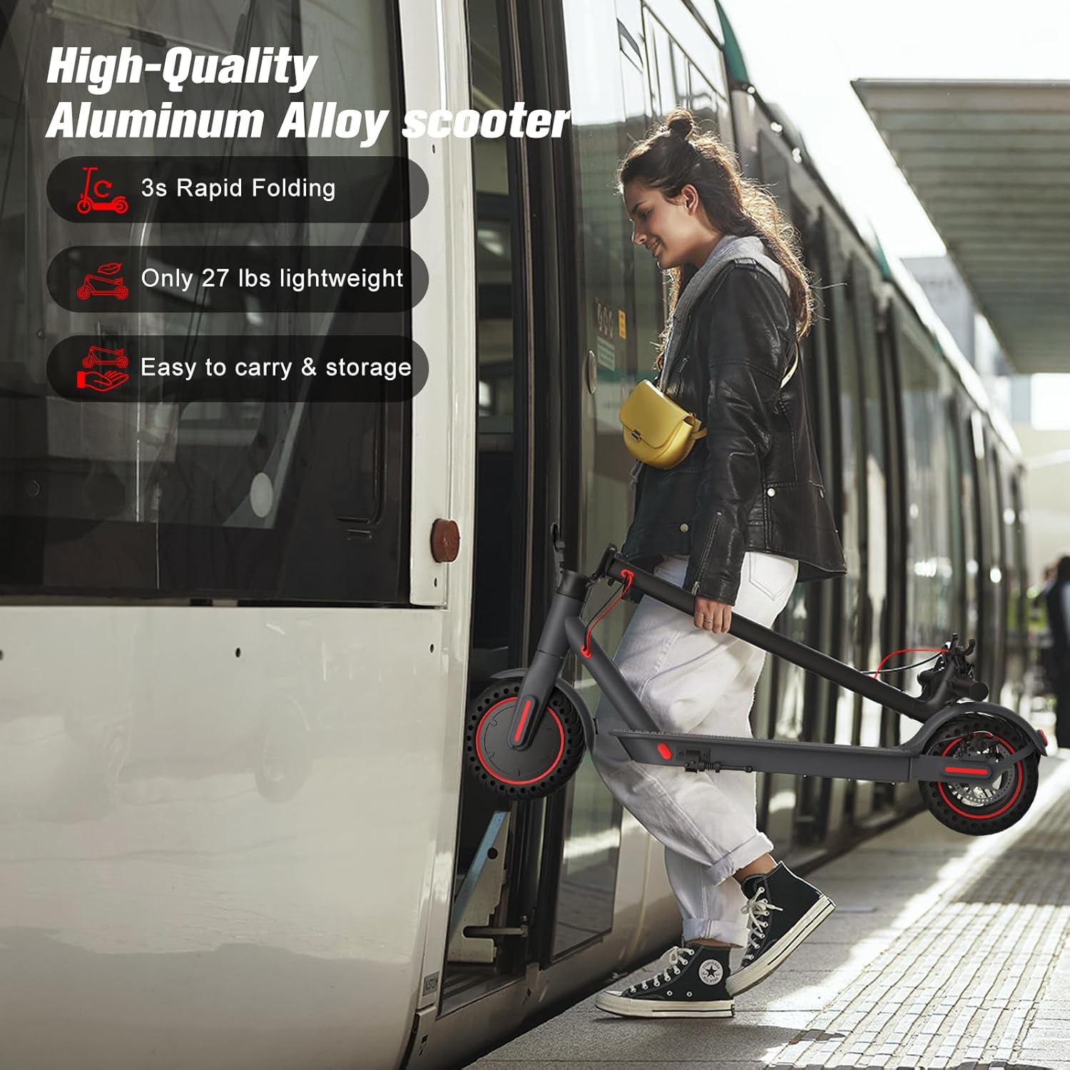 Electric Scooter for Adults Powerful 350W Motor Portable Foldable 8.5'' Tires E Scooters Adult Max 15 Miles Speed APP Control Double Braking with Cruise Control