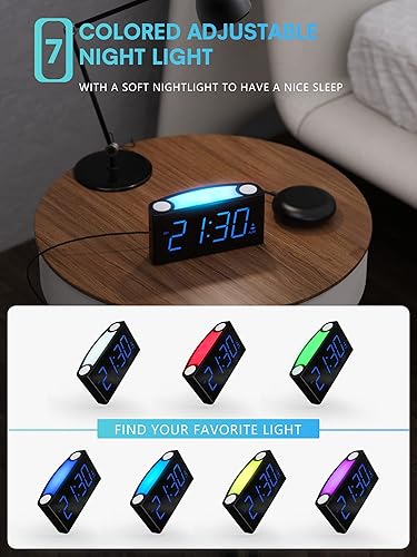 Miniatura 7 de ROCAM Reloj despertador extra fuerte con agitador de cama, reloj despertador vibratorio para personas que duermen con problemas auditivos sordos,
