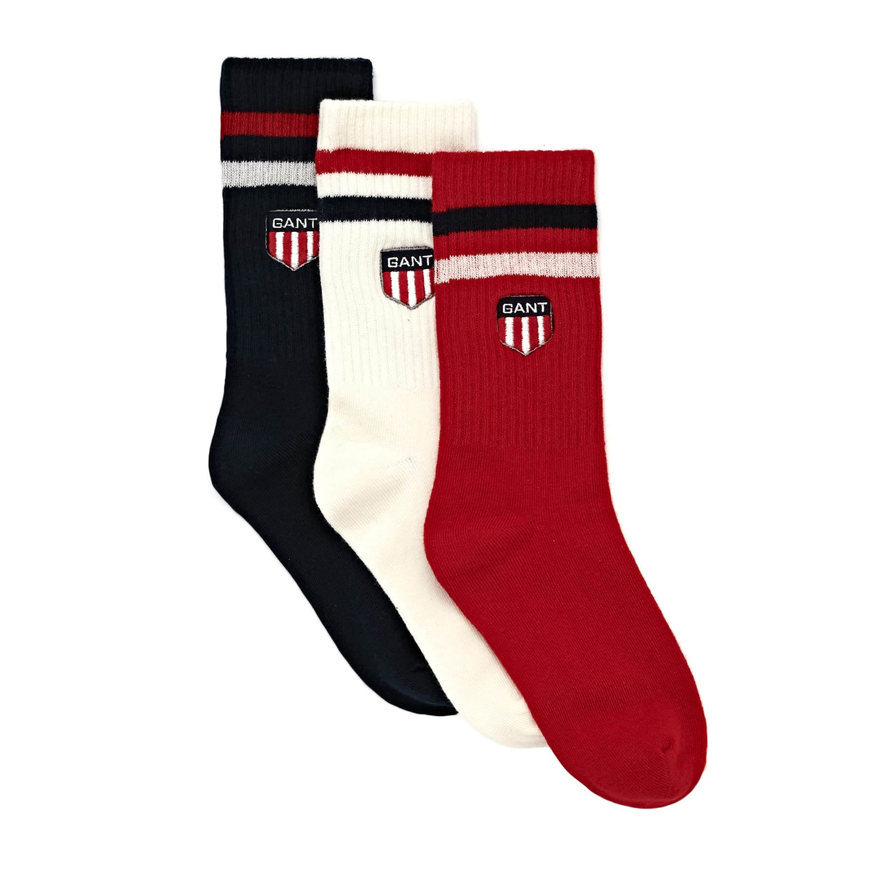 GANT Unisex Teen D1 RETRO SHIELD SOCKS 3-PACK, blau-rot-weiß (DE/NL/SE/PL, Numerisch, 31, 33, Regular, Regular, evening blue - 433)