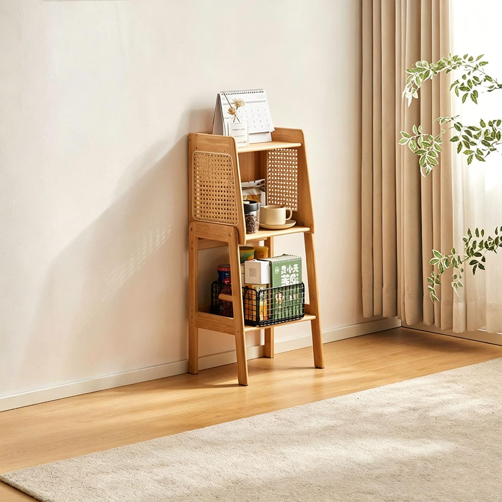 Librería bambú y ratán de 3 a 5 niveles para rincones y almacenaje vertical