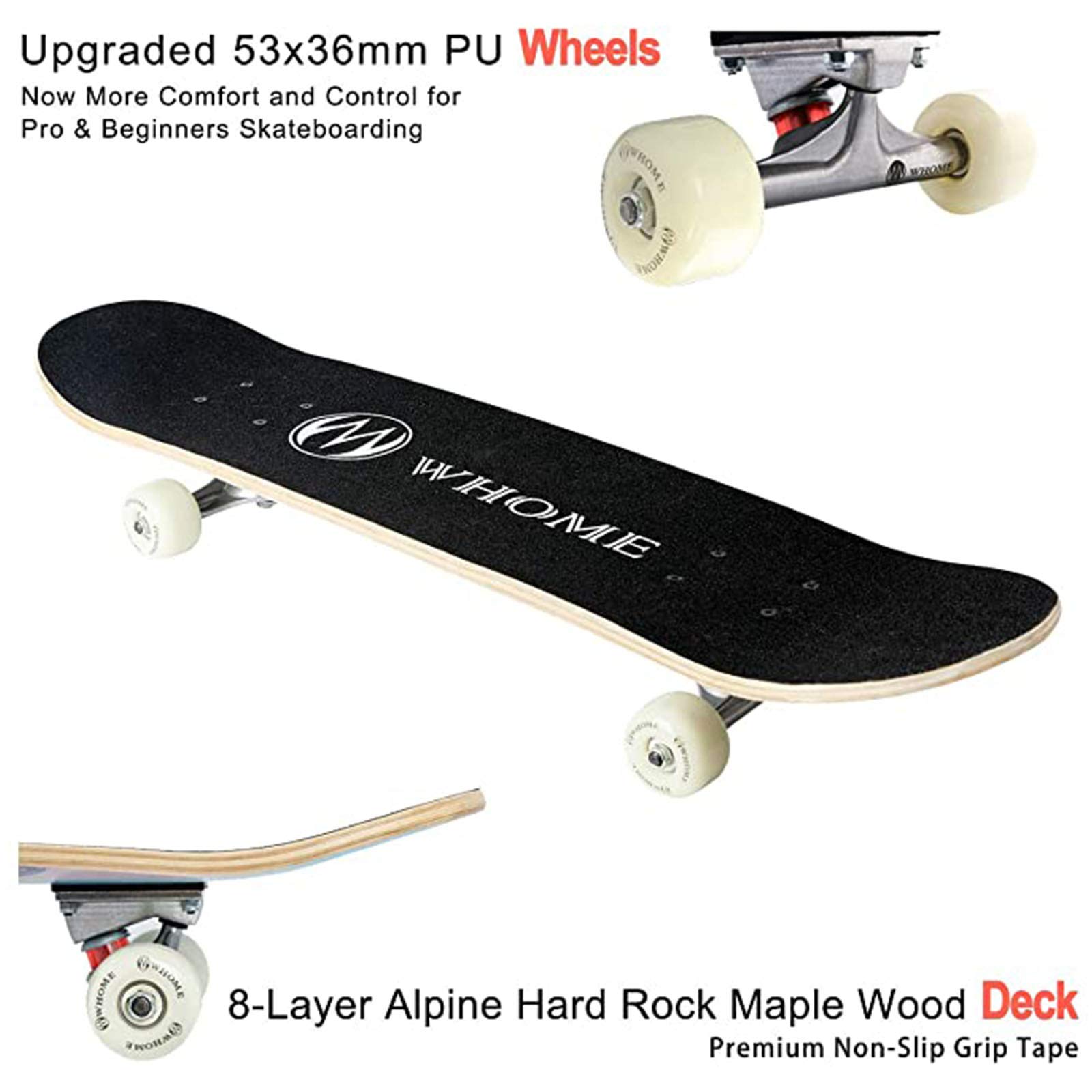 Pro Planche À roulettes Complète pour Jeune Adulte, Enfant Et Débutant - Longboard Skateboard De Rue Concave À Double Coup De Pied De 31 "avec T-Tool,E