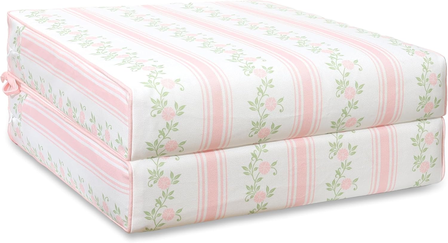 Hofdeco Premium Grandmillennial Patio Indoor Outdoor Seat Cushion Cover Only Set of 2, 20"x20"x4" Water Repellent for Backyard, Couch, Blush Pink Green Print Stripe Floral