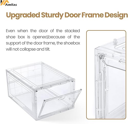 Miniatura 5 de Amllas Paquete de 10 cajas de zapatos transparentes apilables cajas de almacenamiento de zapatos para armario cajas de zapatos resistentes con