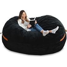 Big Joe Fuf 8Ft Giant Foam Bean Bag Chair, Oversized Couch with Removable Cover for Kids, Teens, Adults, Black Licorice Corded Plush, 8 Foot