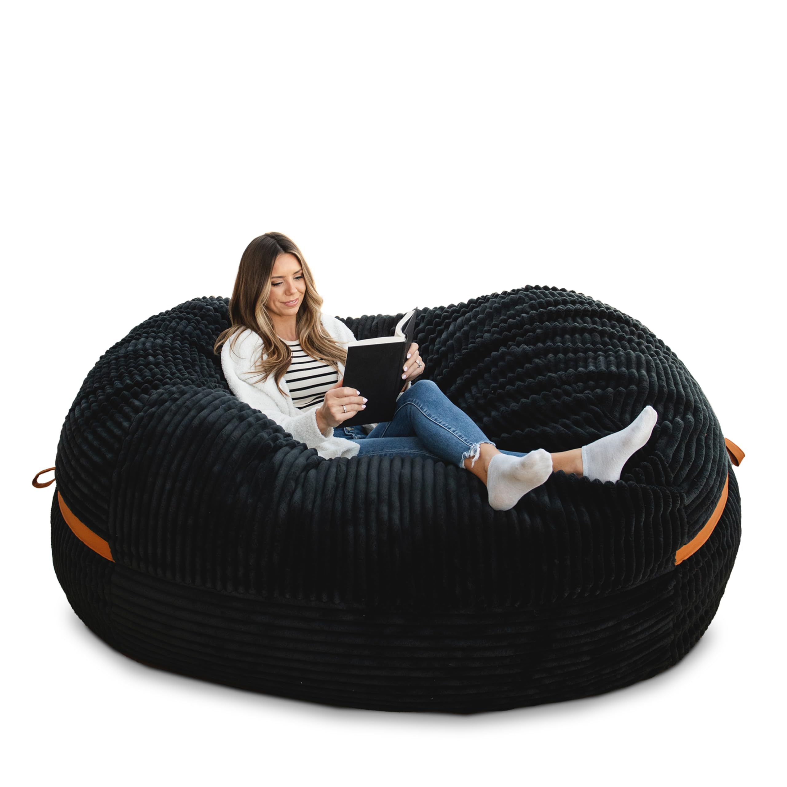 Big Joe Fuf XXL Foam Filled Bean Bag Chair with Removable Cover, Black Licorice Corded Plush, 6 feet Giant