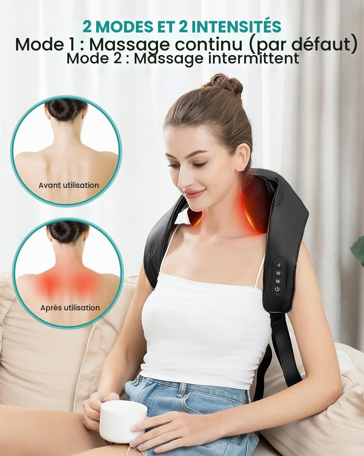 Nekteck Masseur Cervical Sans Fil, Massage Dos et Cou avec Chauffage, Appareil de Massage Électrique Shiatsu 6d pour Les Tissus Profonds et Dos, Cadeaux pour Meres Papa Femme Homme, Noir