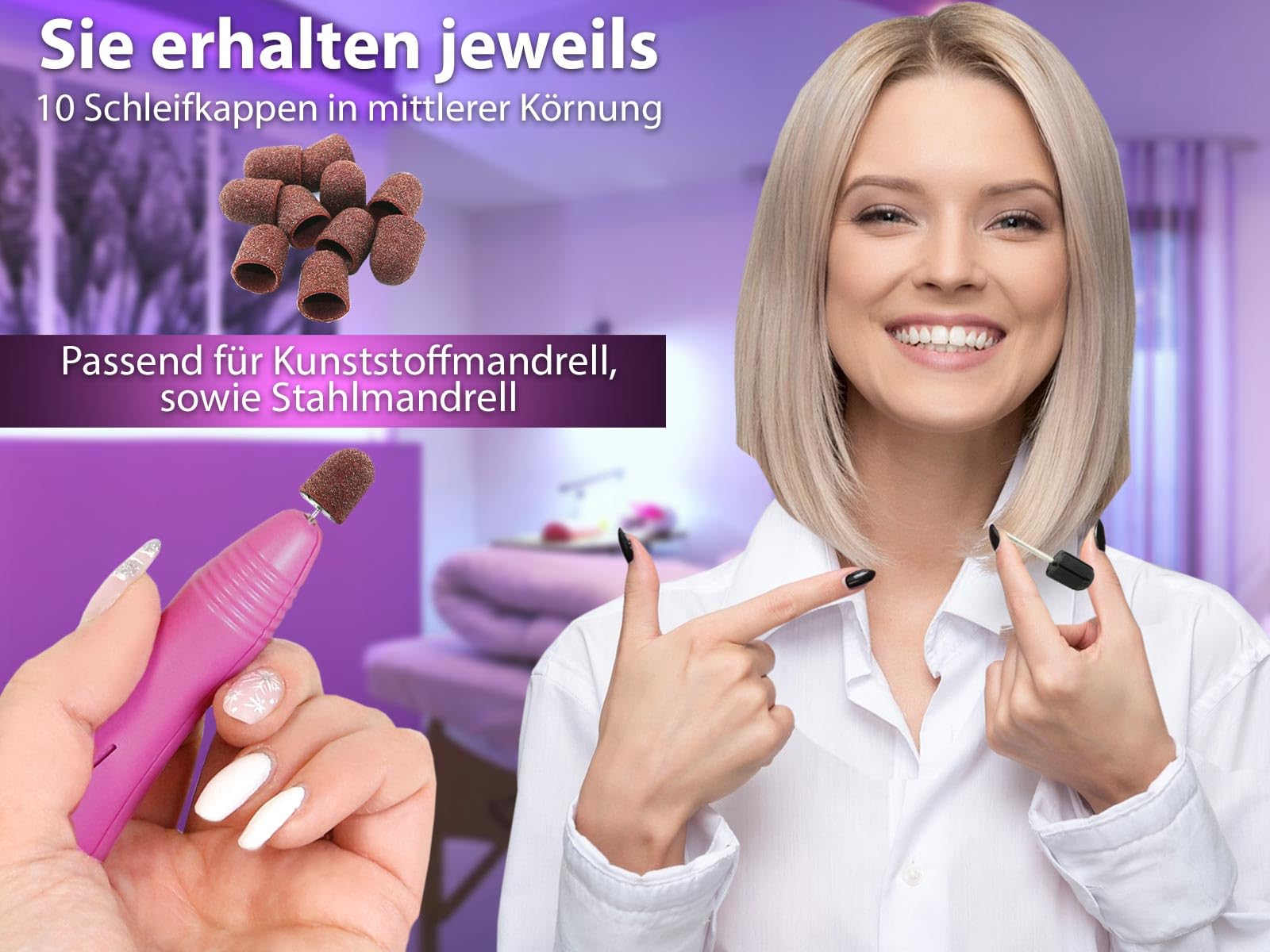 Elektrisches Fräser Pediküre Set Maniküreschleifer mit 20.000 U/min | Fußpflegegerät mit Diamantschleifer und Schleifkappen. Kombi-Gerät für die Handpflege und Fußpflege für makellose Ergebnisse