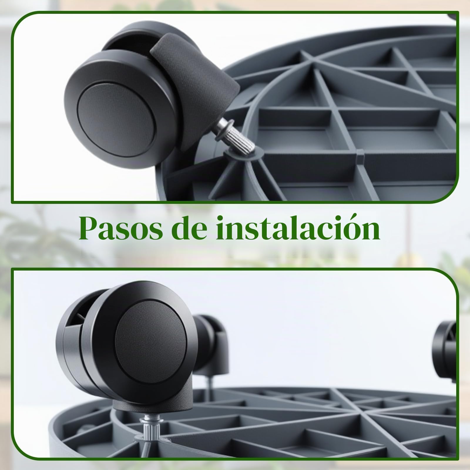 K KASONIC Base Móvil para Macetas 40cm con 4 Ruedas, Capacidad 100kg, Pack de 2 Bandejas Redondas para Mover Macetas de Interior y Exterior, Incluye 5m Cintas para Plantas Desgarrables