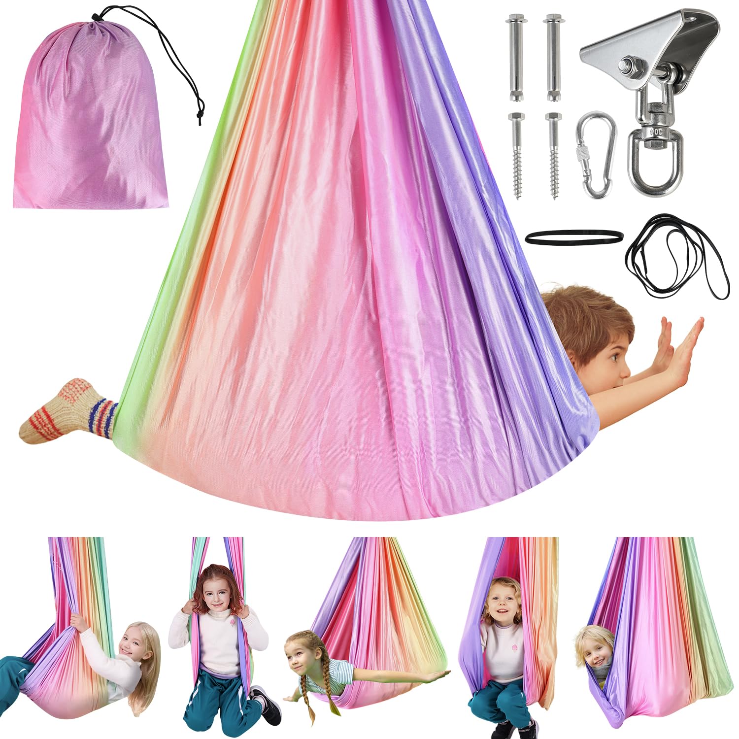 Sensory Swing, Indoor Swing for Kids with 360° Swivel Hanger, Adjustable Double Layer Therapy Swing Hammock for Kids & Adults Aspergers Autism ADHD