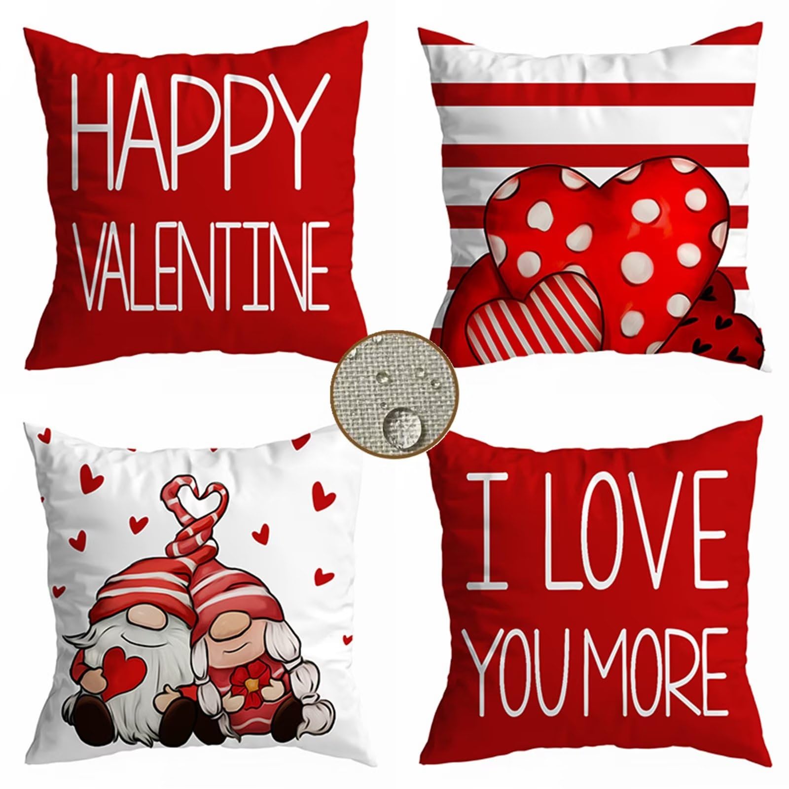 Kissenbezüge 45x45cm 4er Set Outdoor | Wasserfeste Zierkissen Mit Liebe Motiv - Rot