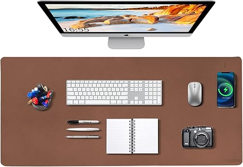 Alfombrilla de escritorio con carga inalámbrica, alfombrilla grande de 32 x 16 pulgadas, alfombrilla de escritorio con cargador inalámbrico,