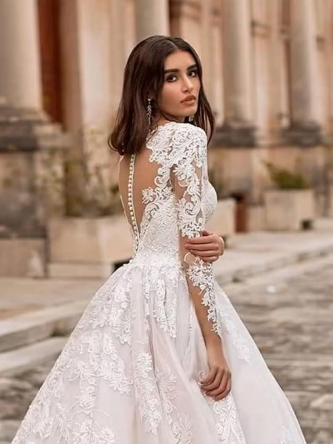 Long Sleeves Wedding Dresses for Bride 2025 Boho Beach A-Line Appliques Lace Bridal Ball Gowns with Train