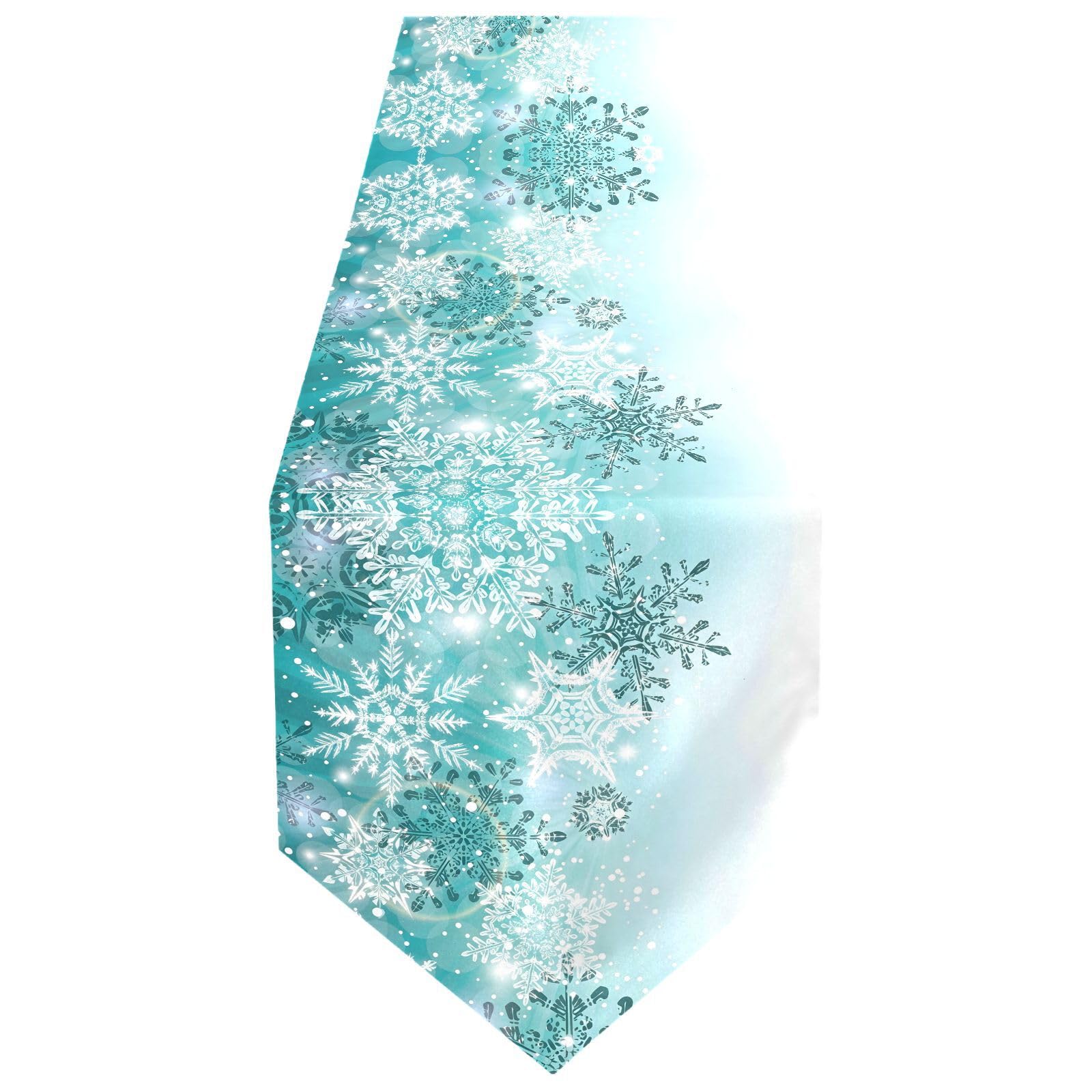 Chemin de table turquoise réversible de 182 cm avec motifs de flocons argentés protecteurs