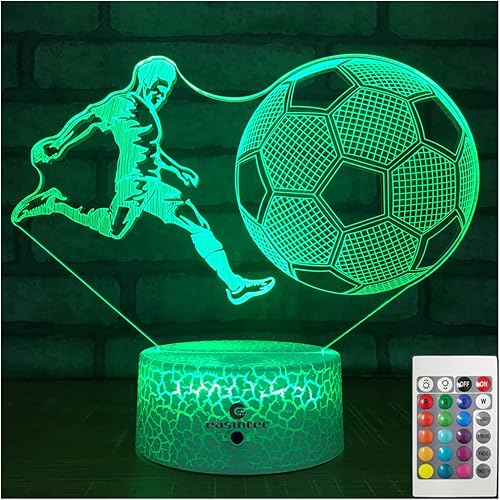 easuntec Regalos de fútbol lámpara de fútbol con control remoto y táctil, 7 colores+16 colores regulables, juguetes de fútbol para niños de 6, 7, 8,