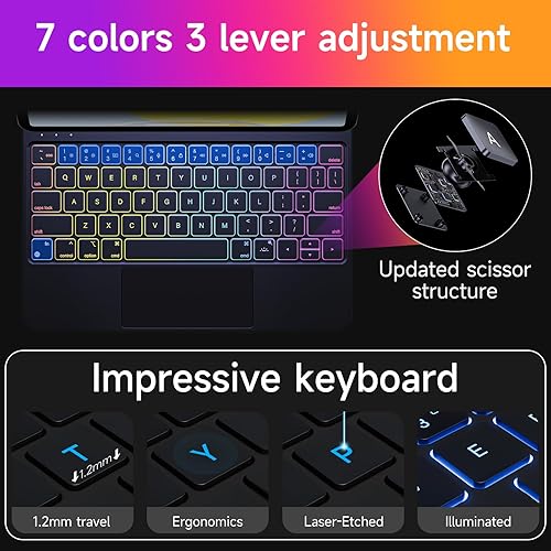 Miniatura 5 de HOU Funda delgada de teclado para iPad Pro de 11 pulgadas 4 generación 2022 iPad Air de 5 generación con teclado funda magnética para teclado para