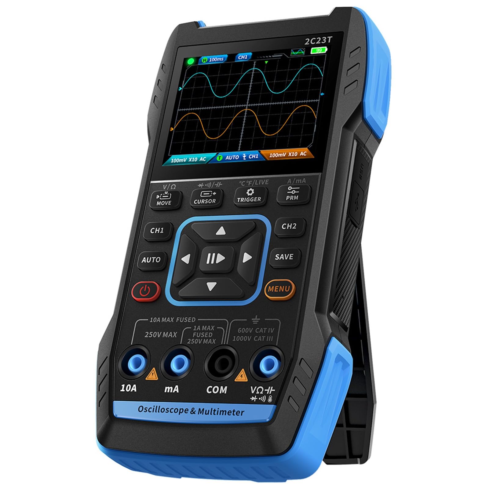 2C23T Oscilloscopio, 3 in 1 Oscilloscopio Digitale/Multimetro/Generatore di Segnale DDS, 2 Canali, 10MHz, Frequenza di campionamento 50 MSPS, 9999 Conteggi