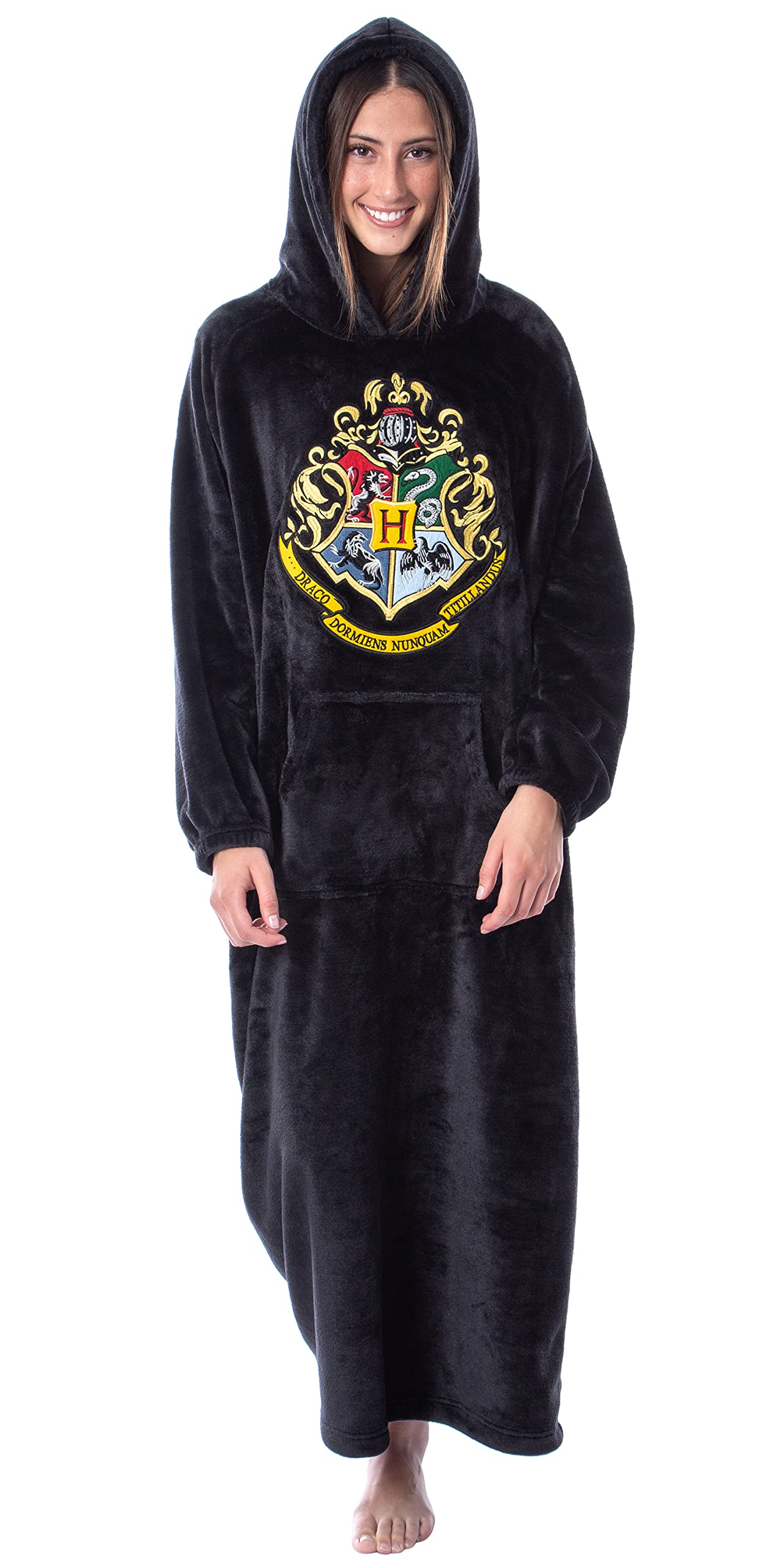 Harry Potter Hogwarts Adult Wearable Blanket Poncho Robe Men Women, black, XXL-3XL