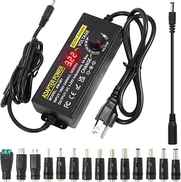 3V24V 120W 5A Adjustable DC Power Supply AOYADAISU Universal Power Adapter with 14 Tips & Polarity Converter, 100-240V 50-60Hz Variable AC to DC Power Converter for LED Strip Light Camera 5000mA