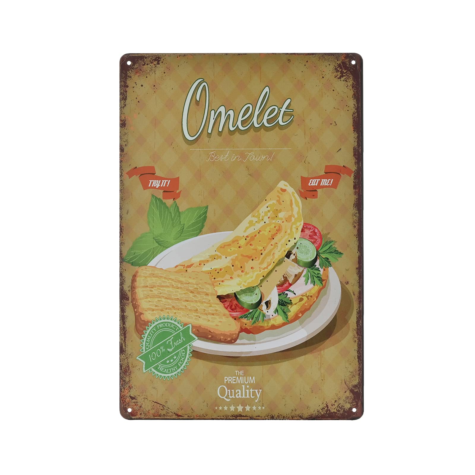 SMAZDFXX Vintage Metal Sign - Omelet Fast Food Shop Retro Tin Decorative Sign Wall Decor Metal Plate 8"x12"