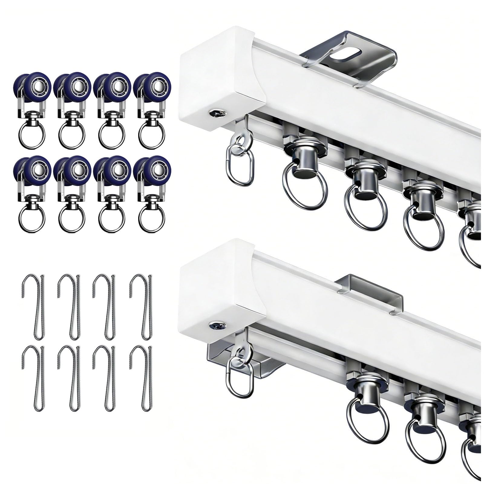 Lpmengs-Eu 1Pcs Silent Aluminum Ceiling Curtain Track System With Noise Reduction Rail & Soundproof Strips, Smooth Rolling Rod For Bedroom(16.4Ft)