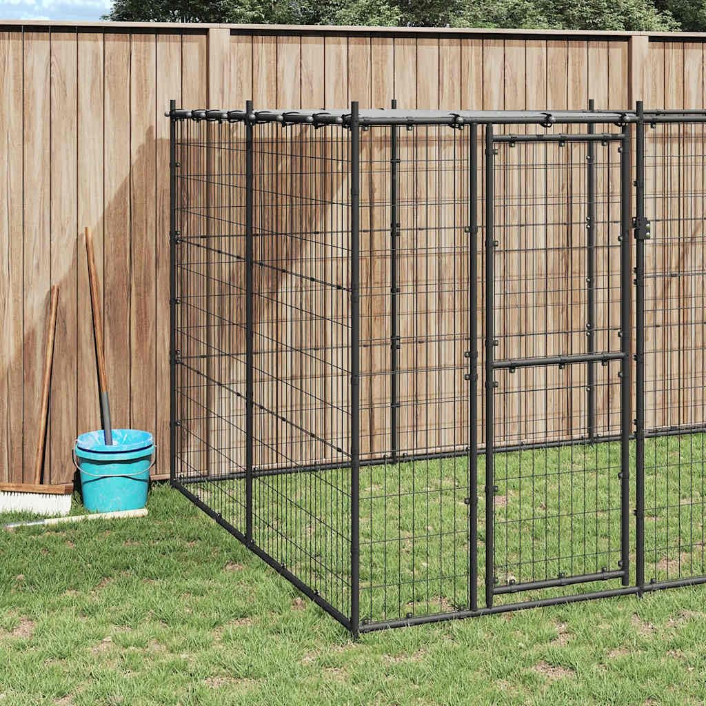 Perrera para perros de acero con recubrimiento en polvo con toldo y puerta de 7,26 m², resistente a la intemperie para perros, cachorros, jardín, entrenamiento, protección y seguridad al aire