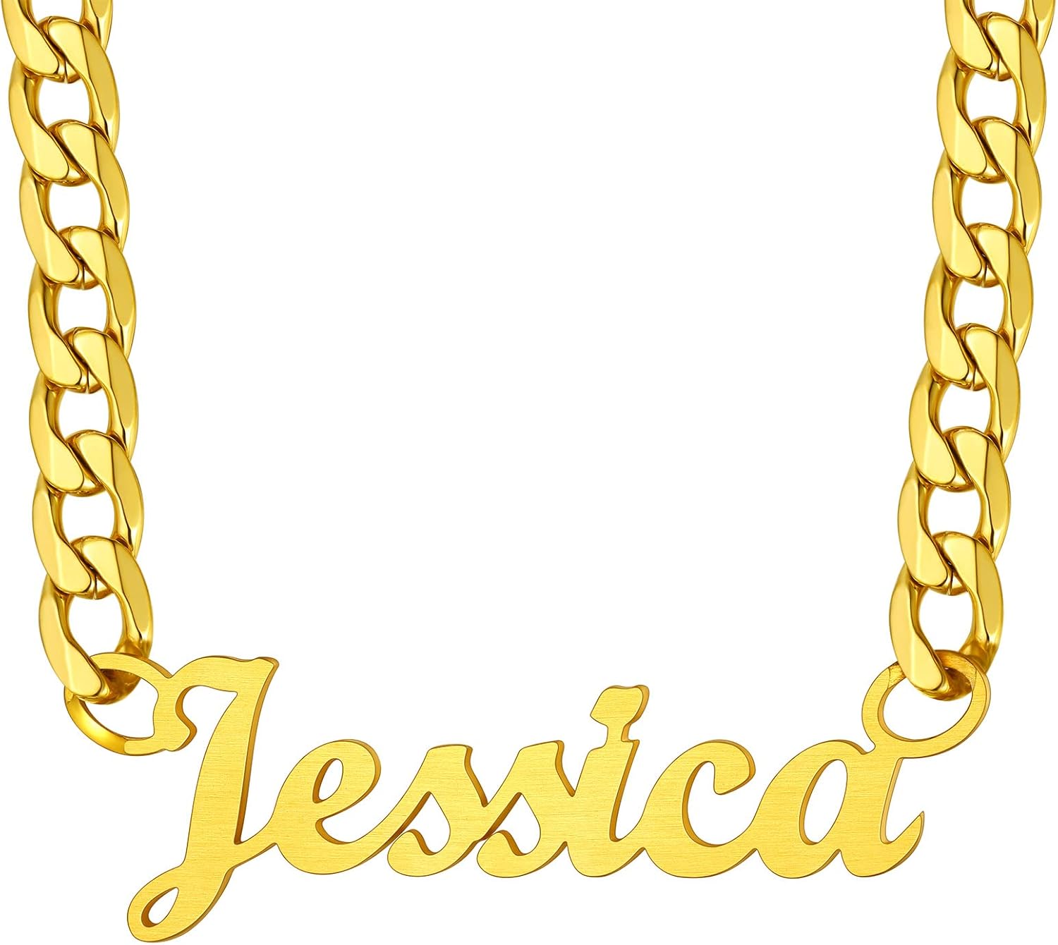 Custom4U Personalized Cuban Link Chain for Women, Silver/Black/Gold Plated Stainless Steel Cuban Chain Men Names Necklace, Customized Gift for Her(with Gift Box)