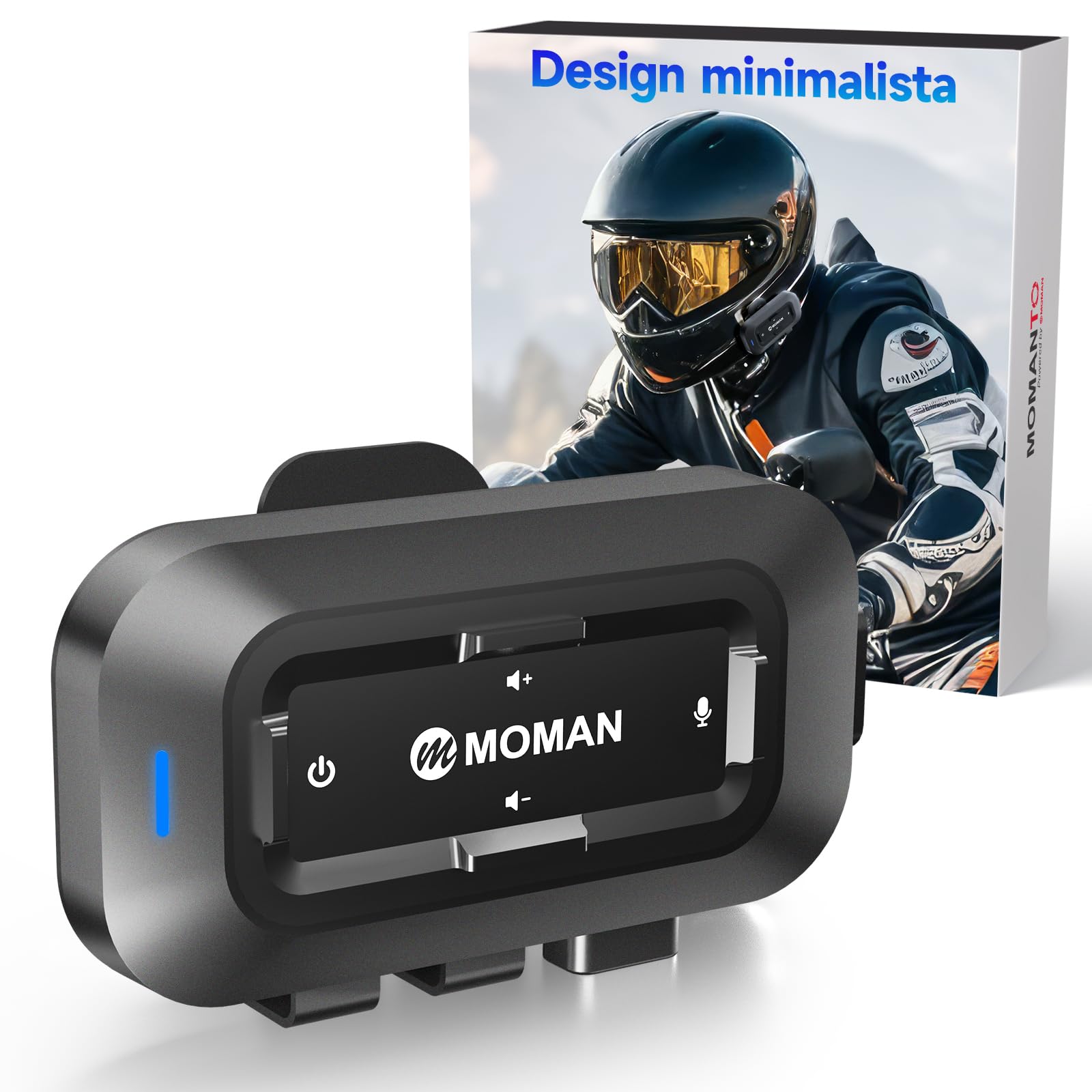 Moman RSC Auriculares Casco Moto, Manos Libres Moto Asistente de Voz Auriculares Inalámbricos HiFi Estéreo Micrófonos Duales Reducción de Ruido 1000mAh/IPX6 Impermeable/Botón Apto para Guantes
